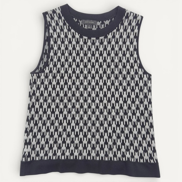 Ann Taylor Black White Geometric Knit Sleeveless Sweater Top Medium Monochrome - Picture 2 of 9